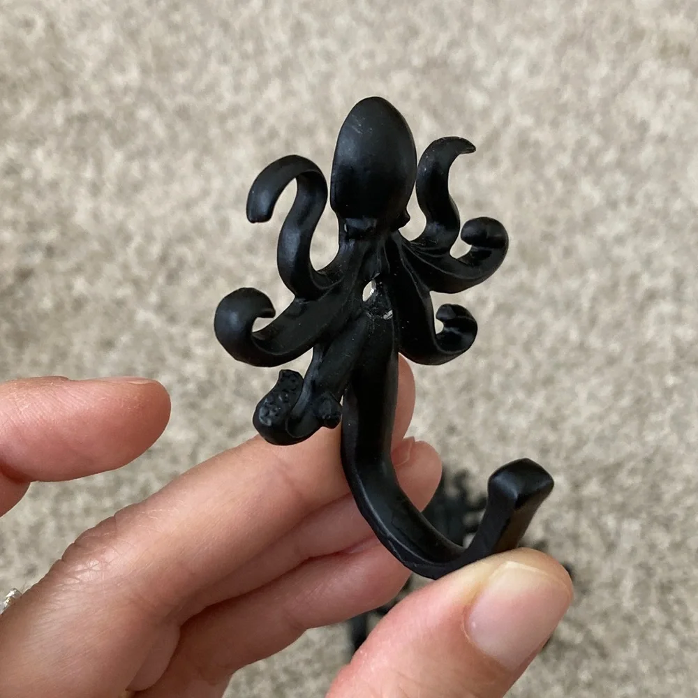 4 Pack Black Octopus Wall Hooks for Keys, Towels, Etc.